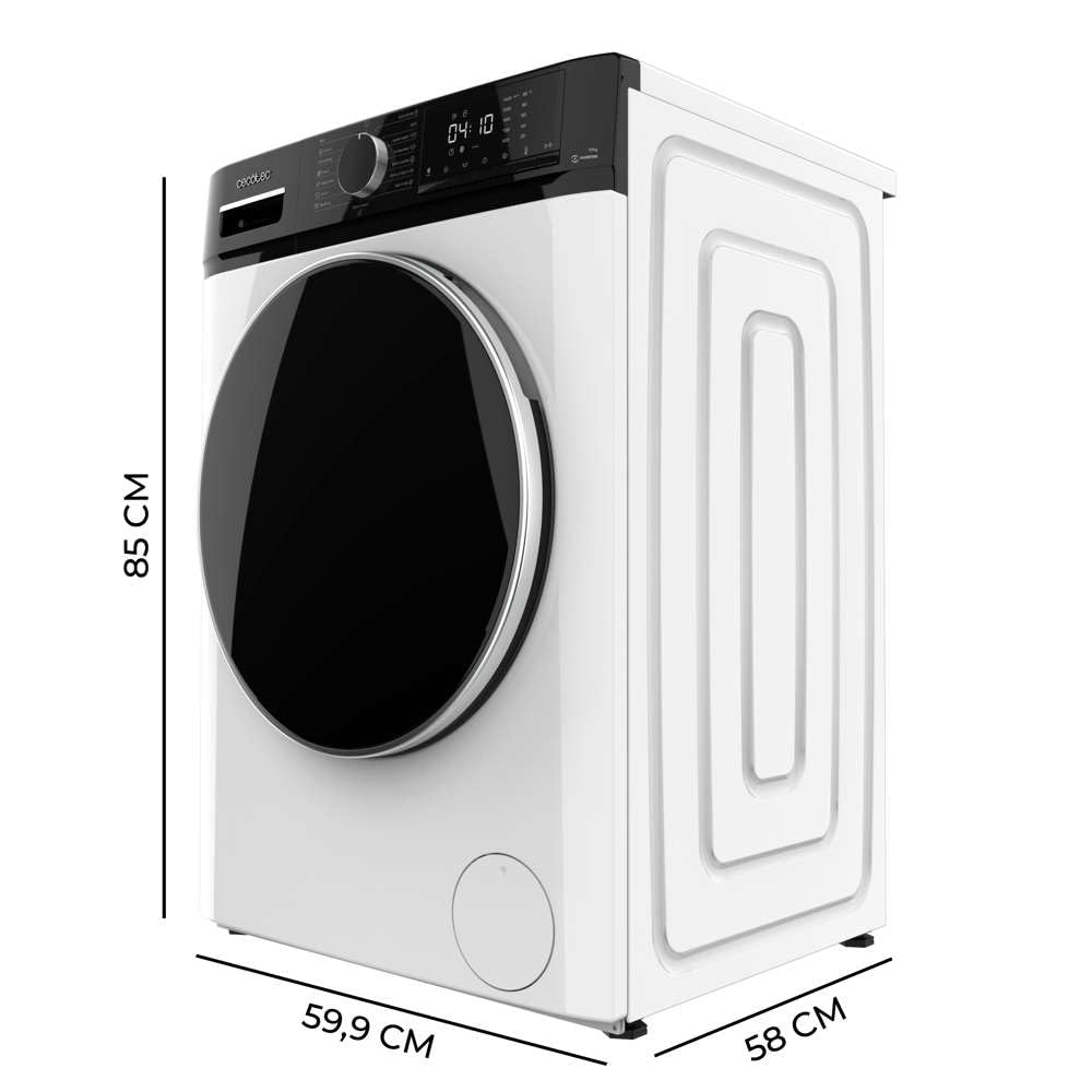 Cecotec Pralka ładująca z przodu 10 kg Bolero DressCode 10610 Inverter A. 1400 obr./min, Steam Max, silnik inwerterowy Plus, 15 programów, OnSmart, Smooth Wash, Stop & Go, antybakteryjna gumka, Czysty