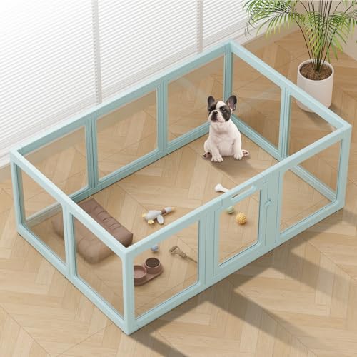 Image of Clear Acrylic Dog Playpen Indoor, Puppy Cat Small Pet Play Pen, Pet Cat Playpen for Rabbits, Dog Fence Crate Kennel Whelping Cage (Green, 10 Panel)
