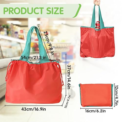 Realand Reusable Grocery Bags 4 Pack Large Heavy Duty Ripstop Shopping Colorful Foldable Tote Bulk with Pouch & Drawstring Machine Washable Nylon Lightweight for Pocket - Image 2