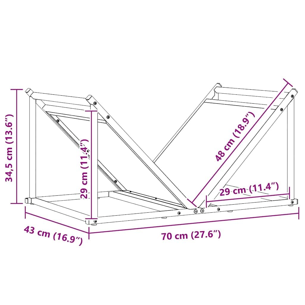 Estantería para leña negra de acero laminado en frío, 70 x 43 x 34,5 cm, con 100 kg de carga para leña y troncos en interiores, salón, terraza, jardín
