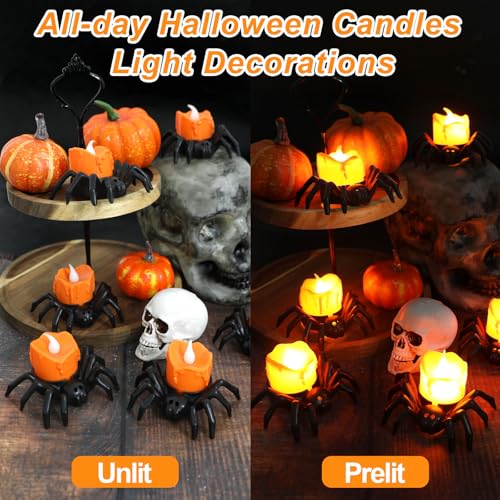 Image of KIMOBER 6Pcs Halloween Flameless Candles,3D Spider Warm LED Tea Light Candles for Indoor Halloween Decorations Home Halloween Decor
