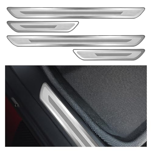 Craedli 4PCS Car Door Sill Protector Stainless Steel Car Front & Rear Doors Threshold Anti-Scratch Decoration Strip Self-Adhesive Auto Door Entry Scuff Plate for Most Cars Truck SUV(Silver-Polished)