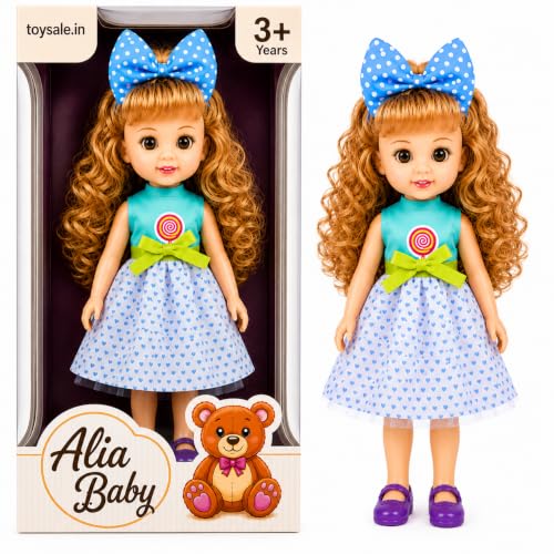 Image of Fashion Doll for Girls | 12 Inch Cute Princess Doll with Stylish Dress & Blue Bow | Pretend Play Toy | Birthday Gift and Festival Gifts for Kids Age 3+ Years
