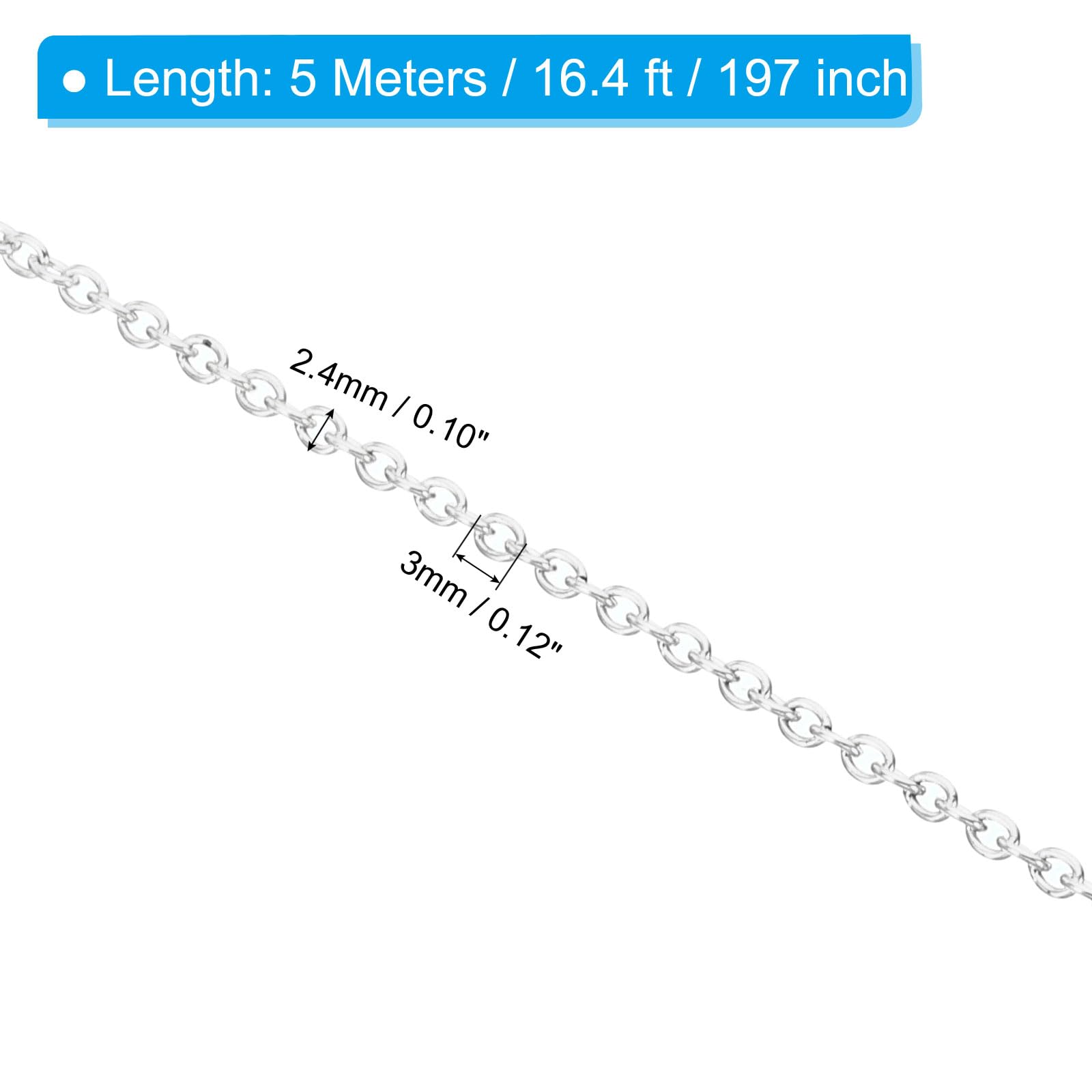 PATIKIL 16.4 Feet Curb Chain, Twisted Cuban Link Chain with Spool for Jewelry Making DIY Necklace Bracelet Accessories, Silver - Image 2