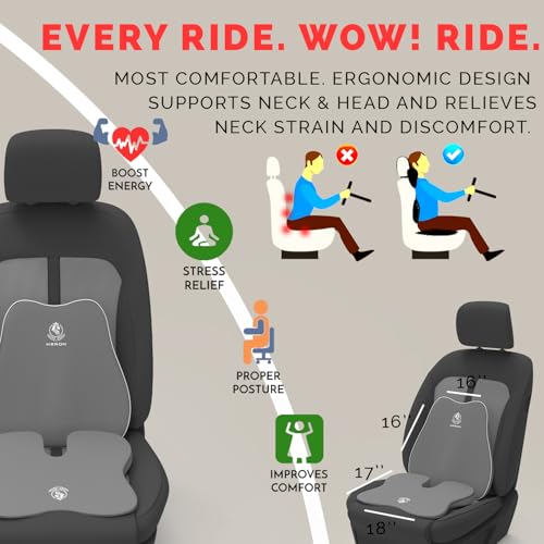 Image of MRRON Car Comfort Combo | Memory Foam Backrest & Wedge Seat Cushion Combo of 2 | Orthopedic Support for Back, Tailbone, Sciatica | Ergonomic Comfort for Car, Office| Posture Correction | Universal Fit