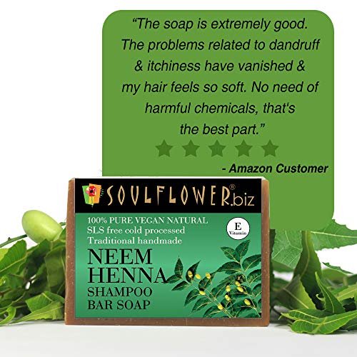 Image of Soulflower Neem Henna Shampoo Bar Soap, 150g