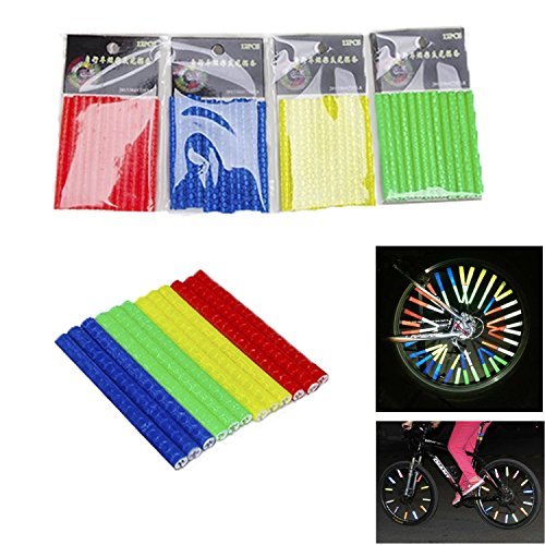 Oumers 4Sets/48pcs Cycling Wheel Spoke Reflector Clips,Reflective Warning Strip,Bicycle Wheelchair Cycle Reflector Clips,Bike Safety Clip for Wheel Reflective Tube (12Blue +12Green +12Red +12Yellow)