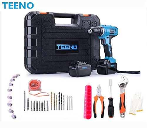 Perceuse Visseuse Sans Fil TEENO PSR 21V+ 2 Batteries Lithium + 41 Accessoires+ Gants Professionnels
