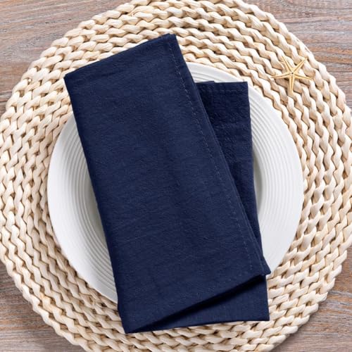Image of Cotton Linen Napkins Set of 4 17 inchx17 inch Reusable Cloth Napkins Navy Blue