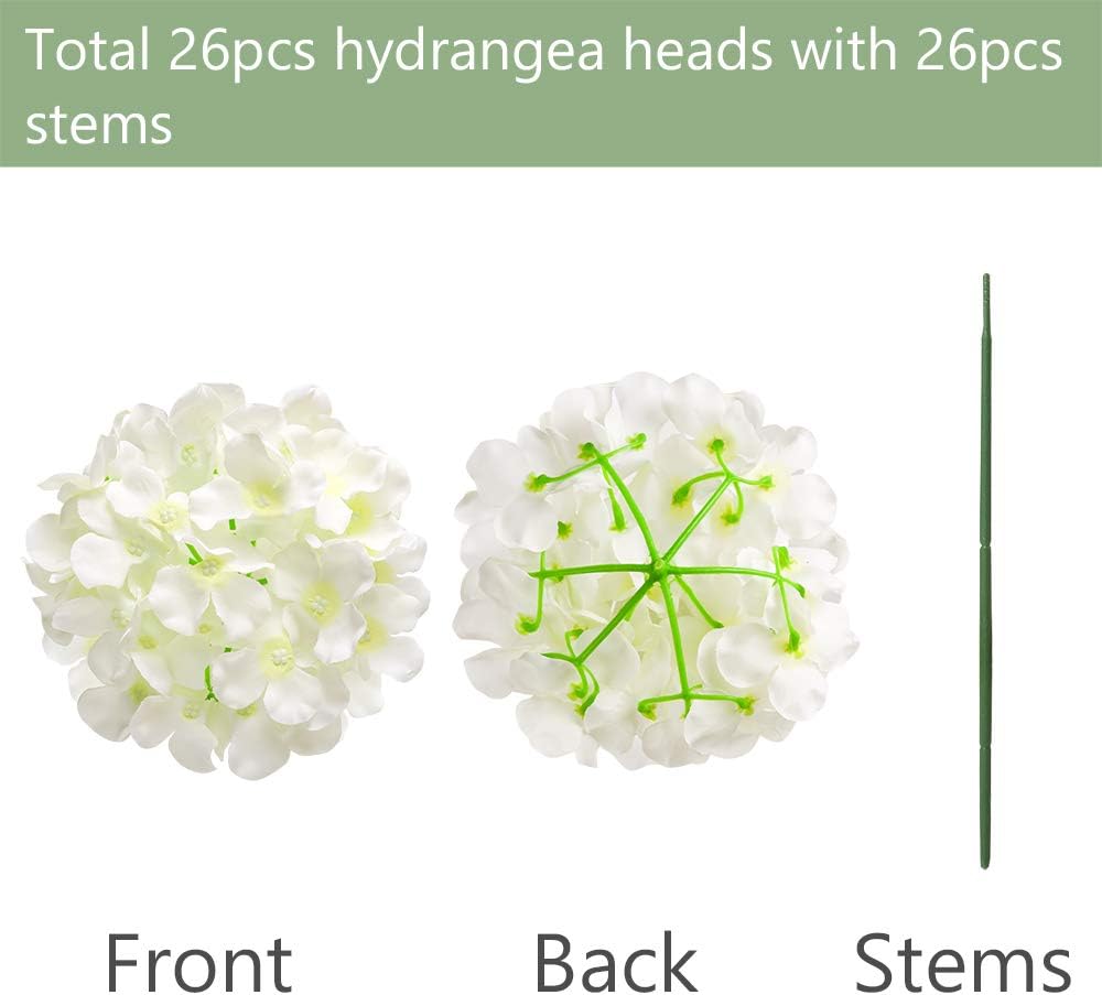 Auihiay 26 Pieces Silk Hydrangea Flowers Artificial Flowers Heads with Stems for Home Wedding Party Decorations (Ivory) : Home & Kitchen