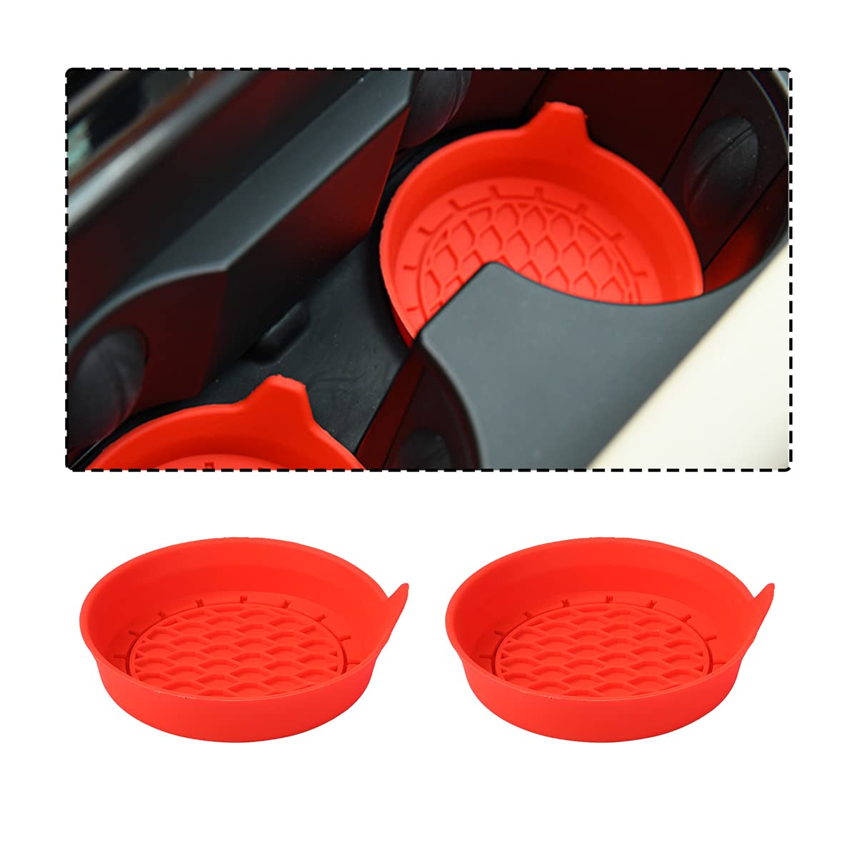 zipelo 2 Pack Cup Holder Coaster, 3.1" Silicone Insulation Drink Mat, Waterproof Non-Slip Sift-Proof Spill Holder, Universal Vehicle Interior Accessories Compatible with Most Cars and Trucks (Red)