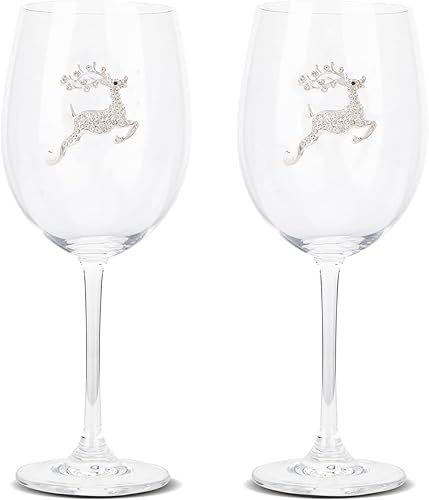 Bdor Juego de 2 copas de vino de cristal, cristalería de reno de diamantes de imitación, copas de vino de 19 onzas con tallo, perfectas para regalo