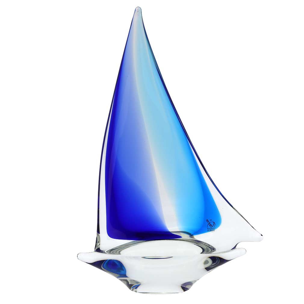 GlassOfVenice Murano Glass Large Sailboat - Aqua Blue