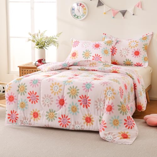 Image of Yibeizi Floral Comforter Set Girls Full Size Cute Patterned Bedding