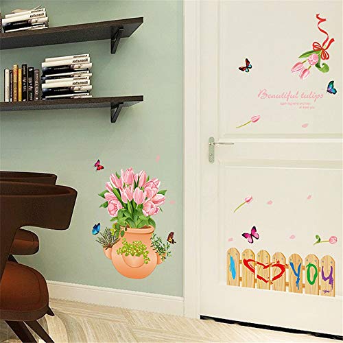 Zelfklevende Tulpenvaas Tuinhek Muurstickers Woonkamer Slaapkamer Kledingkast Kast Warm - Afbeelding 5