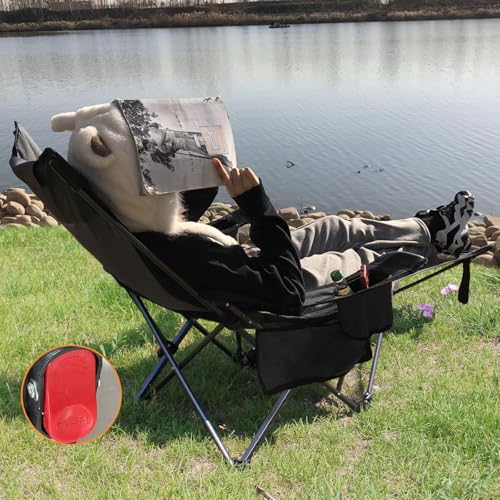 Reclining Camping Chair with Removable Footrest Lounge Chair with Headrest, Cotton Cushion, Portable Adjustable Folding Chairs - Image 3