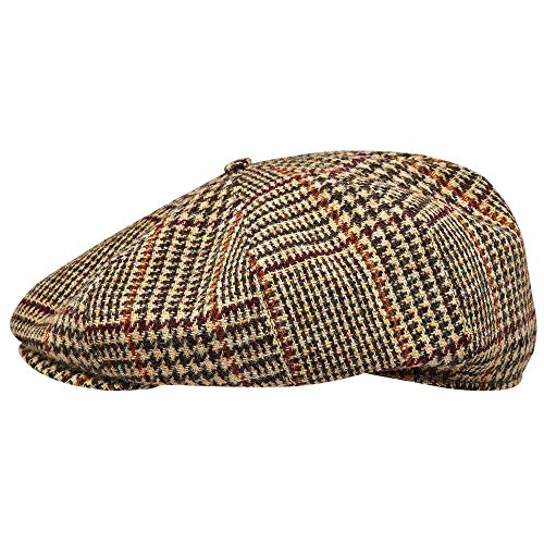 Sterkowski Peaky Style Cap | 100% Harris Tweed Newsboy Cap for Men | Newsboy Hats for Men 1920s Mens Hats Thomas Shelby hat Flat Cap for Men Scottish Cap Irish Derby Hat US 7 3/4 Beige Check