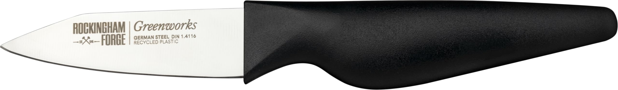 Rockingham Forge Greenworks Paring Knife 8cm Blade, Black Recycled Plastic, German Stainless Steel, Dishwasher Safe