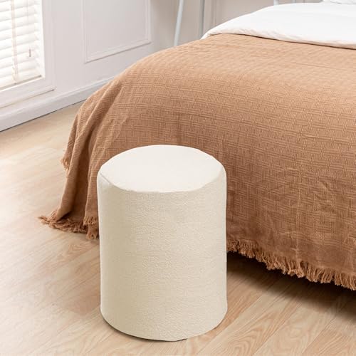 AbunHeri Otomana redonda de 15 x 18 pulgadas, reposapiés, silla otomana moderna, multifuncional, para sofá, taburete, taburete para sala de estar, dormitorio (blanco)
