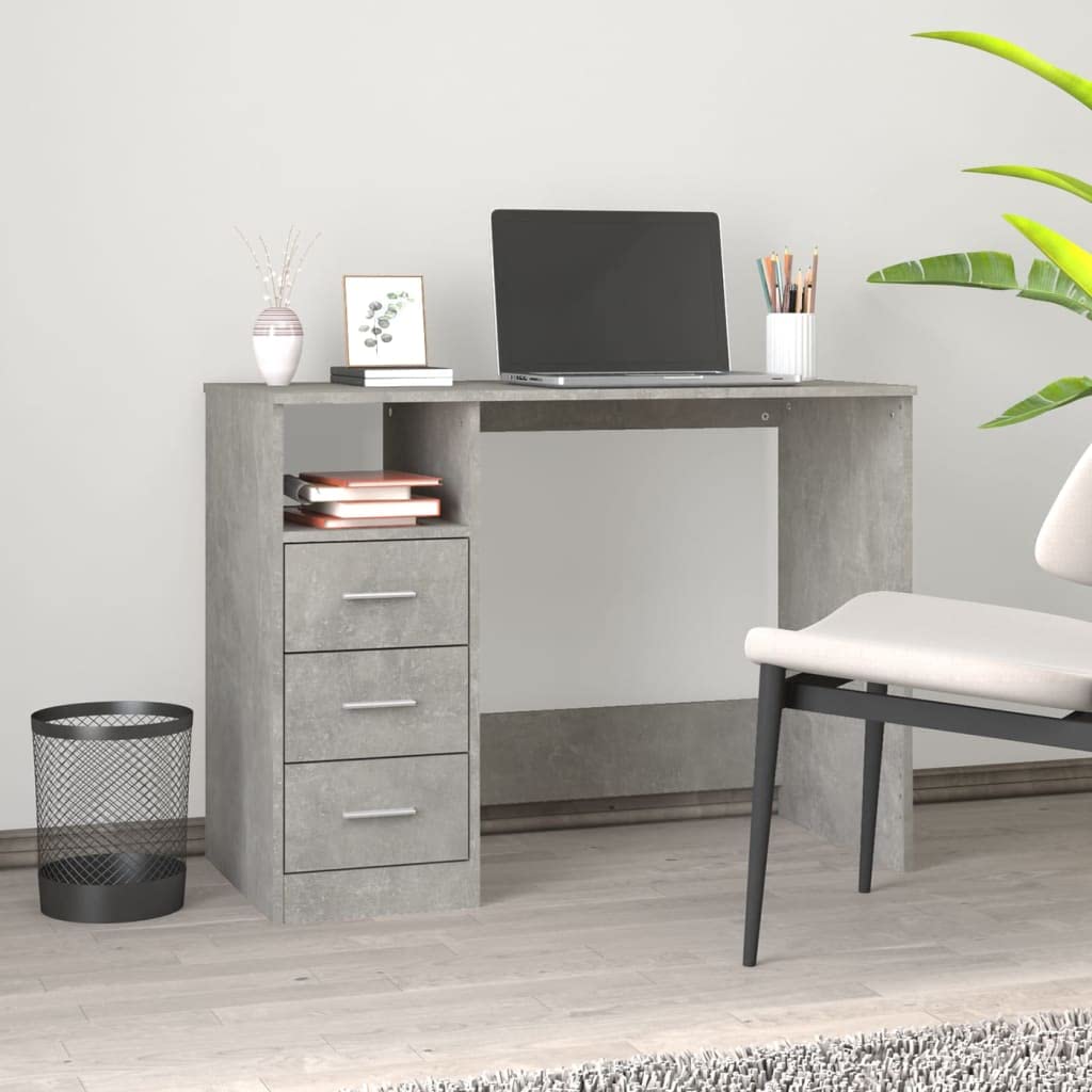 vidaXL Scrivania Cassetti Grigio Cemento 102x50x76cm Legno Multistrato, scrivania da Ufficio, scrivania da Studio, scrivania portaoggetti