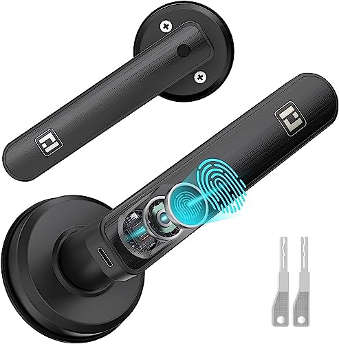 Fingerprint Door Lock, Geek Smart Keyless Entry Door Lock with Biometric Fingerprint, Mechanical Key Security with Auto Lock, Smart Door Locks with Handle for Homes, Apartments, Office, (Black)