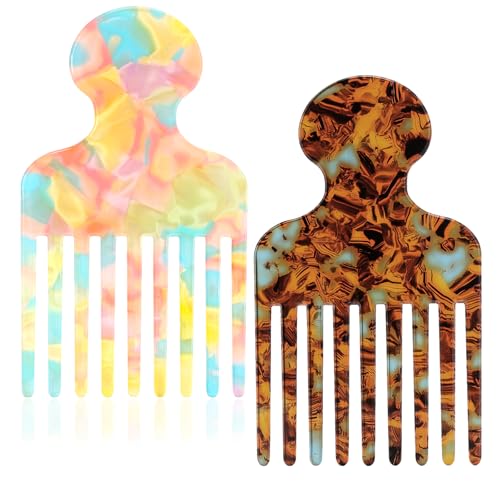Clofiak 2pcs Hair Pick Comb Wide Tooth Comb for Curls 4.7in Long Smooth
