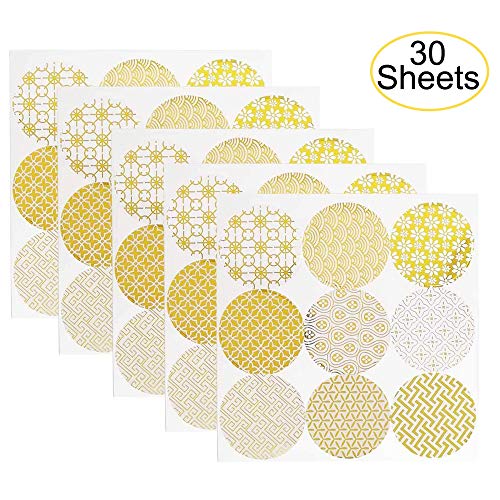 image for YAOJOE 30 Sheets Decorative Gold Circle Envelope Seals Stickers Self-A