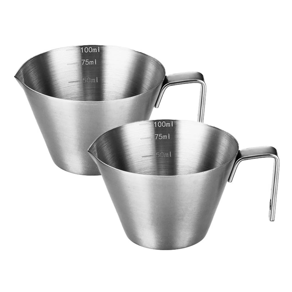 CTRLZS Espresso Cup with Handle, Stainless Steel Espresso Accessories, Spout Metal Measuring Cup with Scale, 3.4OZ/100ML
