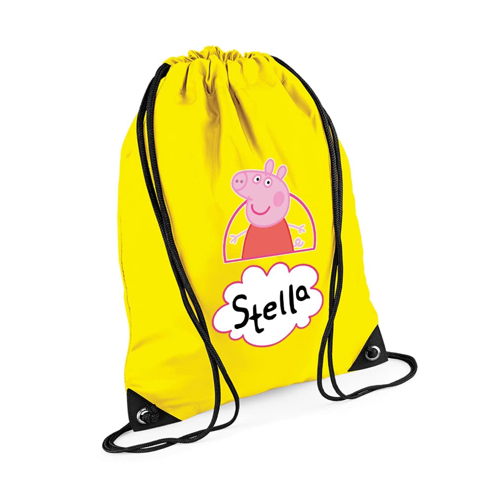 Cute Pig Bag Personalised Backpack Pig Bag Gift for Kids-Girl Toddlers Birthday Girl Drawstring Bag, PE Gym Kit Swimming, Sport Rucksack. (Yellow)