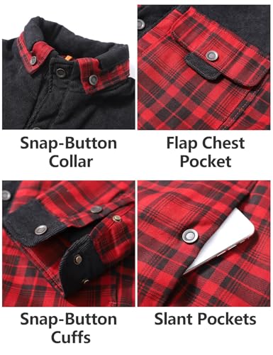 Image of Gihuo Men's Long Sleeve Sherpa Lined Shirts Outdoor Warm Flannel Plaid Jacket Button Down Fleece Coats