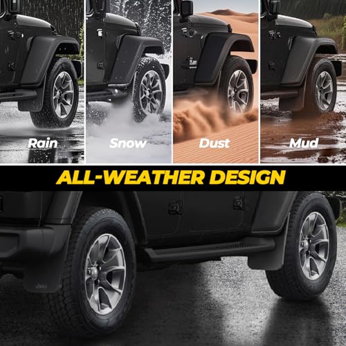Image of Front & Rear Mud Flaps for Jeep Wrangler JL 2018+, Heavy Duty Splash Guards for Jeep Wrangler JL 2018-2026 Accessories Replace OEM #82215333 82215332AB (Exclude Rubicon /4xe /Willys) 4PCS