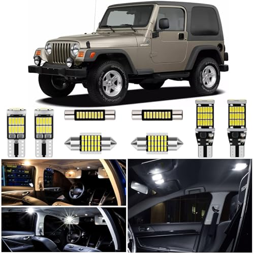 Wrangler TJ LED Interior Bulb Lights Kit for Jeep Wrangler TJ 1997 1998 1999 2000 2001 2002 2003 2004 2005 2006 Dome Footwell License Plate Lights White LED Interior Bulbs + Install Tool Guide