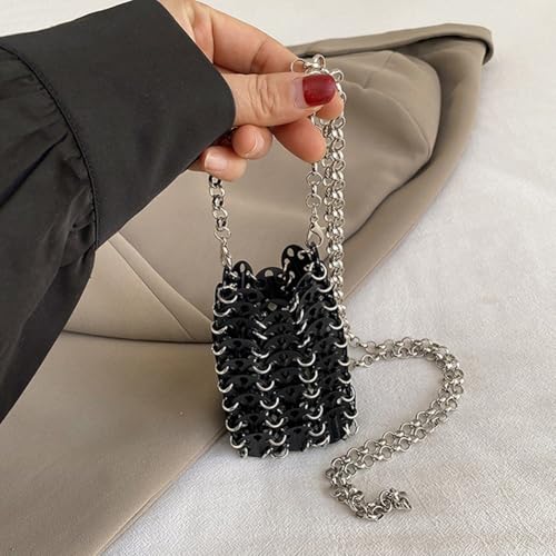Mini sac rouge à lèvres tissé main avec sangle chaîne chic