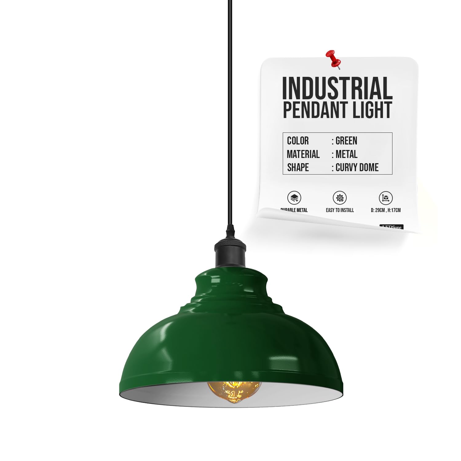 LEDSone Pendant Light Vintage Dome Green Lamp Shade Without Bulb Industrial Hanging Ceiling Lighting for Dining Room Bar Clubs and Restaurants.