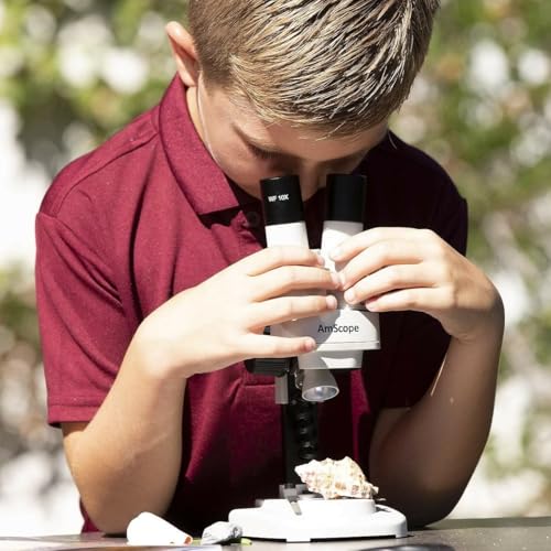 Image of AmScope 10X-20X Kids Battery Powered Binocular Stereo Dissecting Microscope with LED Light