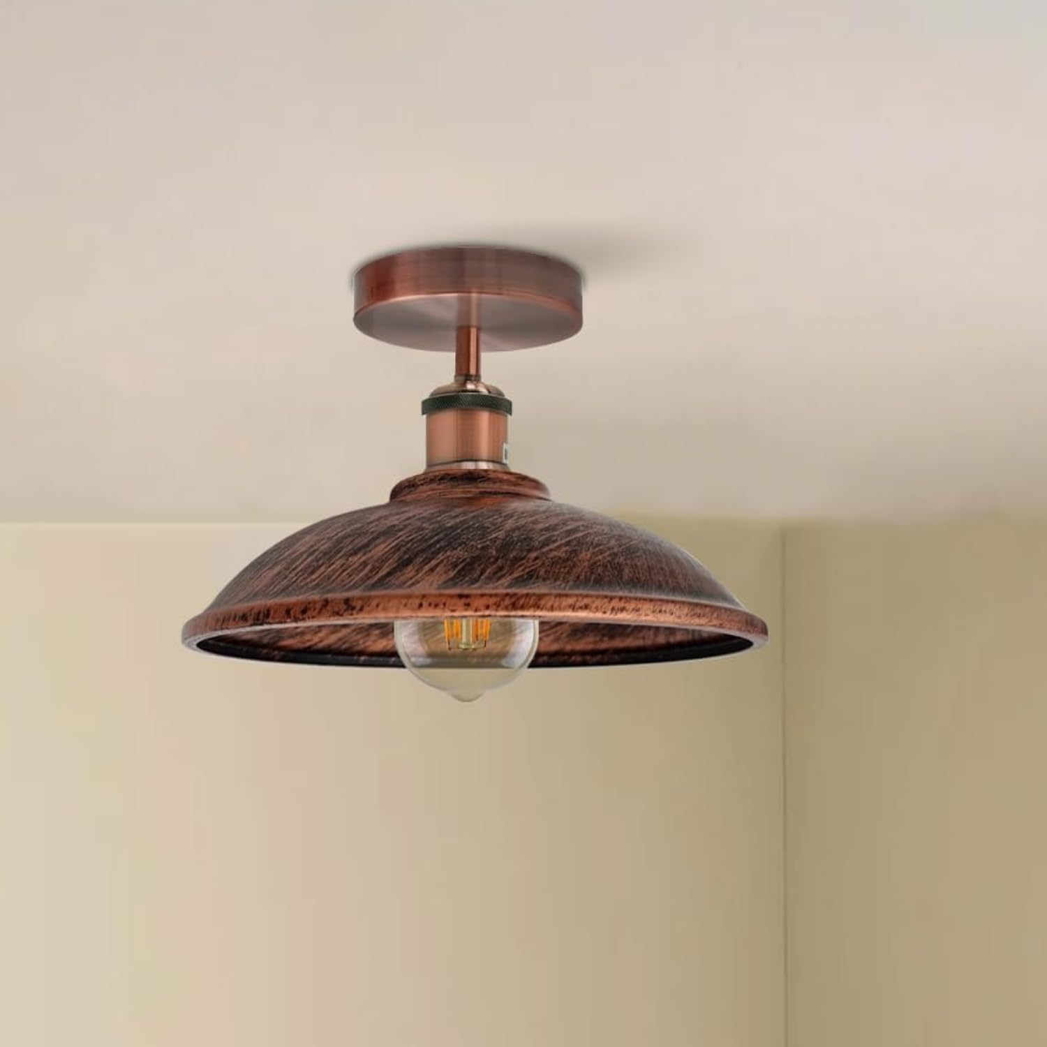 DC VOLTAGE Industrial Semi Flush Mount Ceiling Light Metal E27 Base Vintage Ceiling Lighting Fixture for Kitchen Bar Cafe Hallway Industrial Decor with Bulb