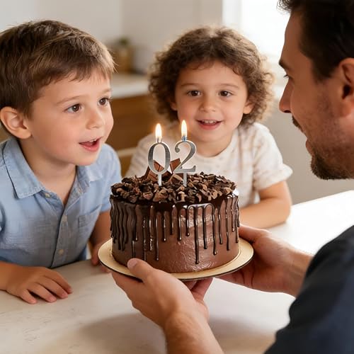 Reusable Number Birthday Candle Holder Set, Silver Digital Style Candles Holders for Home Use Bakers Parties Holidays – Image 3