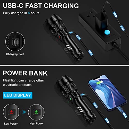 Ankra Rechargeable Flashlights 120000 High Lumens Zoomable 5 Modes Super Bright Ipx7 Waterproof & Usb-C Charging Tactical Flashlights Powerful Handheld Flashlight For Emergencies Camping #TOP2