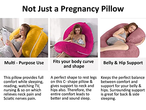 Image of C-Shaped Sleeping Pregnancy Pillow| Removable Washable Velvet Cover with Zipper| PregnoCare Fibres| Maternity, Nursing| Full Body Soft Support Bump, Head, Back, Shoulder, Hips, Legs & Belly (Sky Blue)