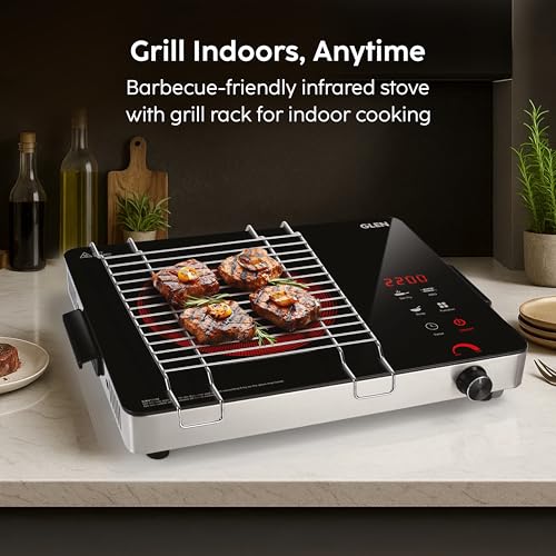 Glen 2200W Infrared Cooktop Stove with Stainless Steel Grill Rack Touch Control, Polished Crystal Glass Plate, Digital Display, 3 Preset Cooking... - Image 3