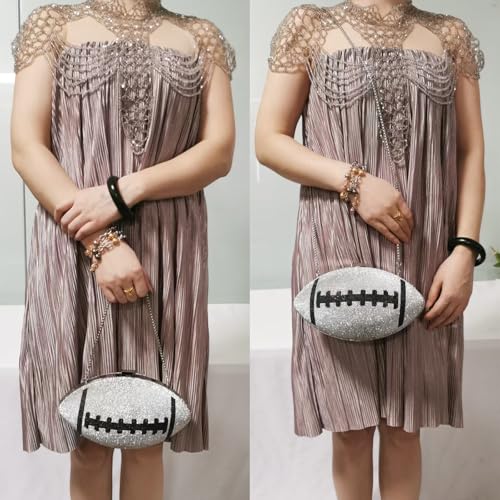 Image of Women Rhinestone Football Shaped Handbag Chain Crossbody Shoulder Bag Football Purse | Rugby, Unique, Novelty, Football