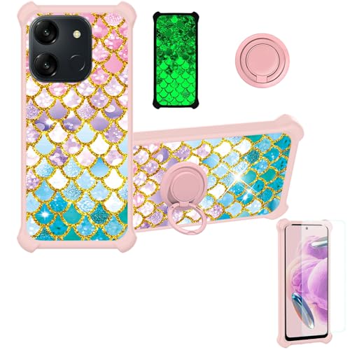 jioeuinly Case Compatible for Spectra J1 pro Phone Case Cover [with 1* Tempered Glass Screen Protector][Hard PC + Soft Silicone][Ring Support] [Gold Glitter+Luminous] JSF-YL