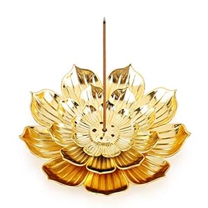 Accmor Zinc Alloy Incense Holder, Lotus Stick Incense Burner, Incense Holder for Stick/Coil/Cone Incense with Ash Catcher, Gold