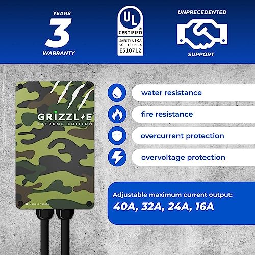 Image of Grizzl-E Classic, Level 2 240V / 40A Electric Vehicle (EV) Charger, UL Certified, Metal Case Enclosure, Indoor /Outdoor Electric Car Fast Wall Charging Station, NEMA 14-50 Plug, Extreme Edition