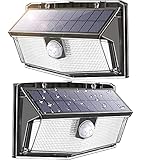 300 LED Solar Lights Outdoor, Super Bright with Motion Sensor and Higher Security, IP67 Waterproof, Easy-to-Install Wireless Solar Wall Light for Patio Yard Deck Garage Fence Pool, Cold White, 2 Pack