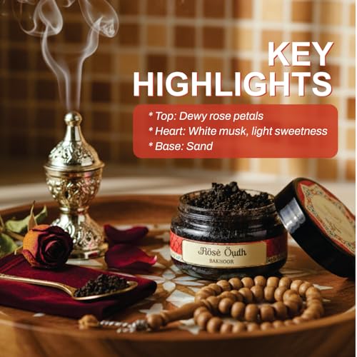 Image of Devdarshan Rose Oudh Bakhoor (50g) Pack of 1 | Premium Long-Lasting Oriental Aroma | Natural Resin for Home Fragrance, Meditation & Relaxation | Luxurious Scented Bakhoor