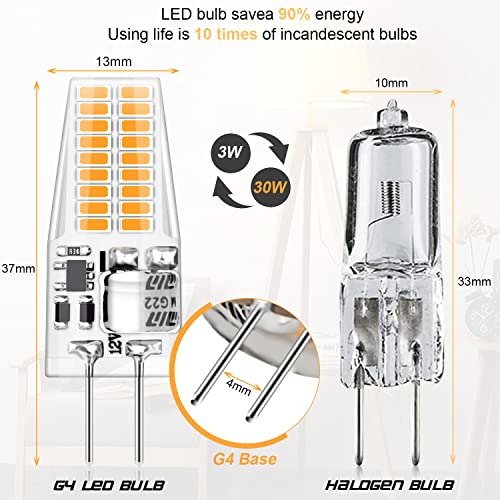 Auting G4 Led Warmweiß Birnen, 3W G4 LED Birnen 12V, Ersatz für 30W Halogenlampen, Energiesparlampe 3000K, 300LM AC/DC LED Lampen Nicht Dimmbar, 6er Pack