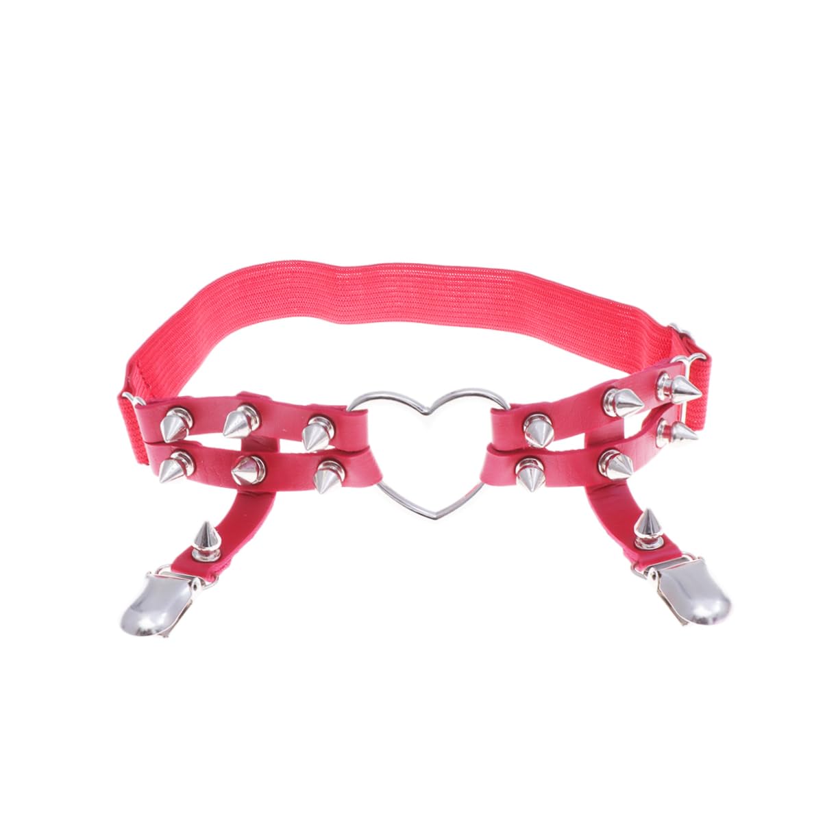 LIFKOME Gothic Style Heart Leg Suspender Double Row Pu Leather Rivets Comfortable Easy to Wear for Punk Cosplay