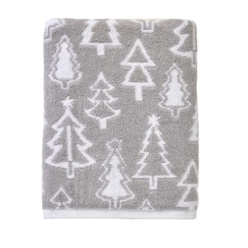 SKL Home Christmas/Winter Mod Tree 100% Cotton Premium Bath Towel 500 GSM Soft & Absorbent Reversible Jacquard Decorative Gray