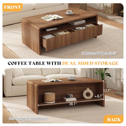 Image of AMERLIFE Fluted Coffee Table with Storage & Rounded Edges
